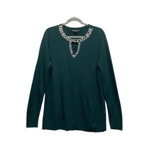 INC Women's Port Embellished Keyhole Sweater Size XL Green Casual Chic Holidays